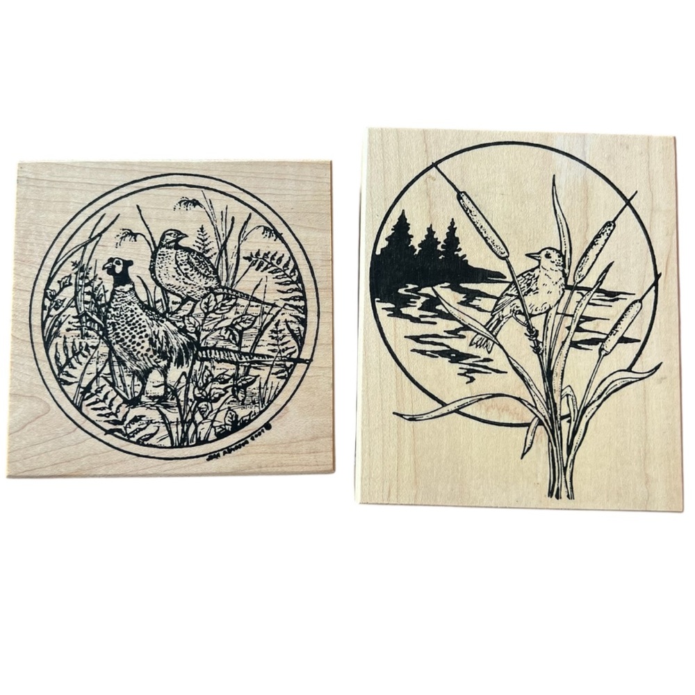 Northwoods Rubber Stamps Set of 2 Bird Themed Rubber Stamps Pheasant Cattails